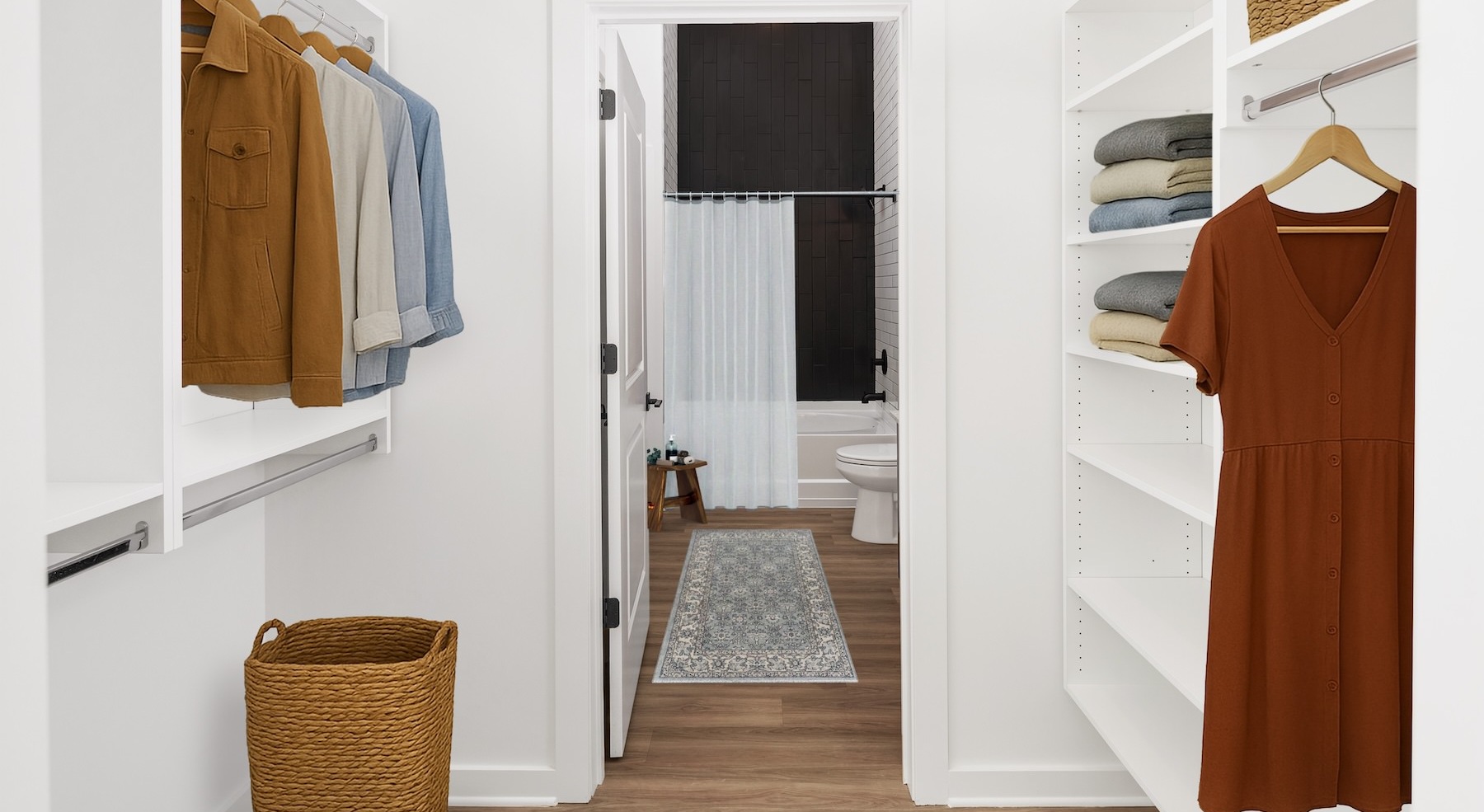 Thoughtfully designed walk-in closets with modular shelving