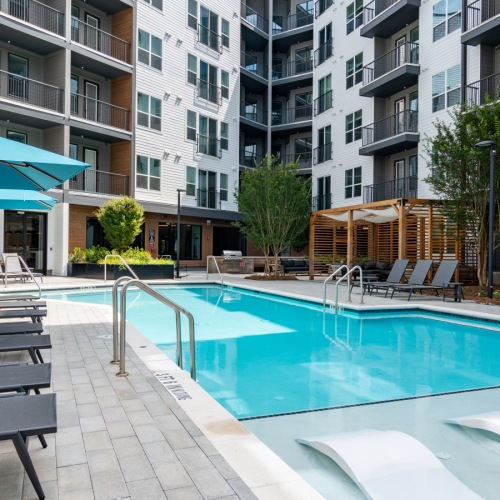 pool deck with seating