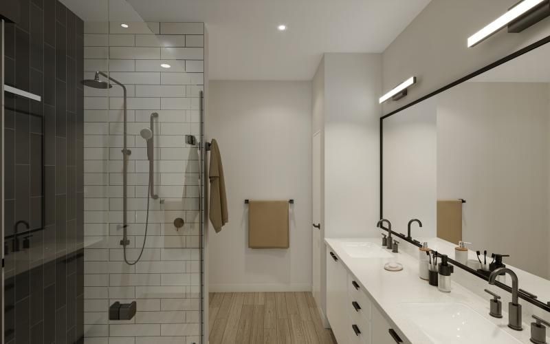 a bathroom with a glass shower